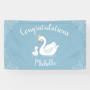 Zwemelen Baby shower Vogel met kroonthema Blauw Spandoek
