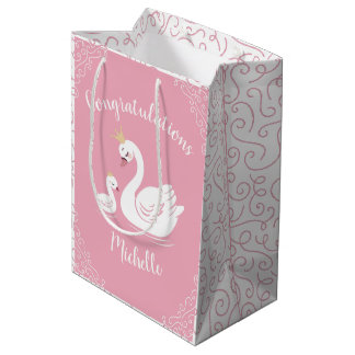 Zwemelen Baby shower Vogel met kroonthema Roze Medium Cadeauzakje