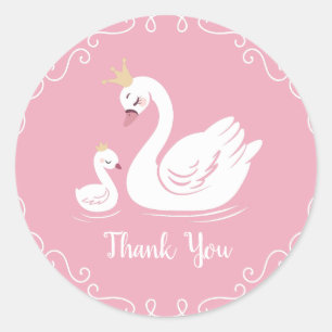 Zwemelen Baby shower Vogel met kroonthema Roze Ronde Sticker