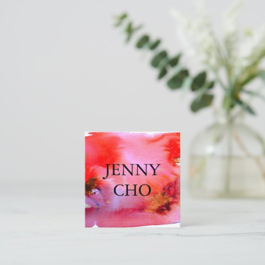 Zwemelen en spetters waterverf visitekaartje vierk (Staand voorkant)