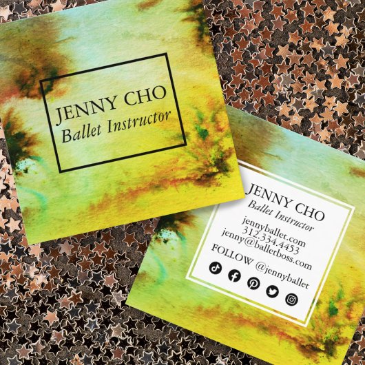 Zwemelen en Splashes Waterverf Abstract Kleurrijk Vierkante Visitekaartje