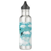 Zwemelen over troebele blauwe hemel waterfles  (Links)