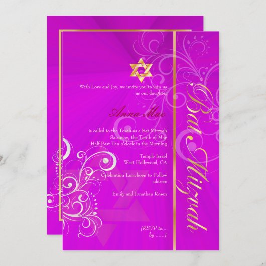 Zwemelen van het merk Mitzvah/hete roze/goud Kaart (Voorkant / Achterkant)