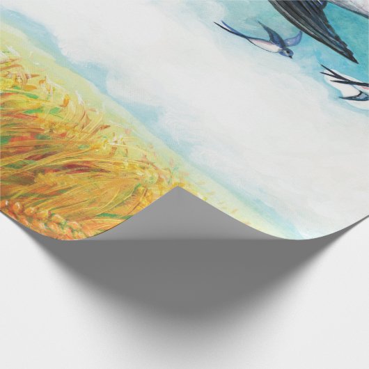 Zwemelen vliegen over blauwe hemel cadeaupapier (Hoek)