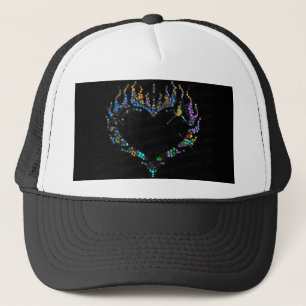 Zwemelkleur Rhinestone Flaming Heart Baseball Hat Trucker Pet