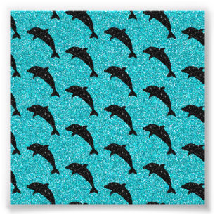 Zwemende Dolfijn Zwart Glitter Oceandieren L Foto Afdruk