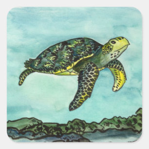 Zwemende groene schildpad vierkante sticker