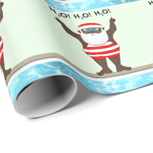 Zwemende Kerstman Kerst Inpakpapier