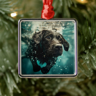 Zwemende Labrador Puppy Onderwater Ontwerp Metalen Ornament