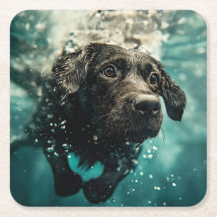 Zwemende Labrador Puppy Onderwater Ontwerp Vierkante Kartonnen Onderzetter