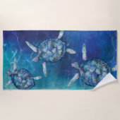 Zwemende Zeeen Draaikrokken Diep Blauw en Turquois Strandlaken (Voorkant)