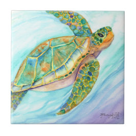 Zwemende Zeeen schildpad Tegeltje