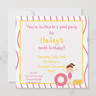 zwemfeest, je wordt uitgenodigd voor een zwembad.. kaart