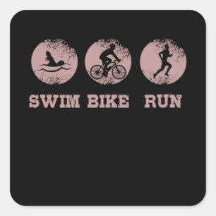 ZWEMFIETS RUN Triatlon Triatlete Fietser Vierkante Sticker