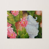 Zwemgans en lotusbloemen in het water legpuzzel (Horizontaal)