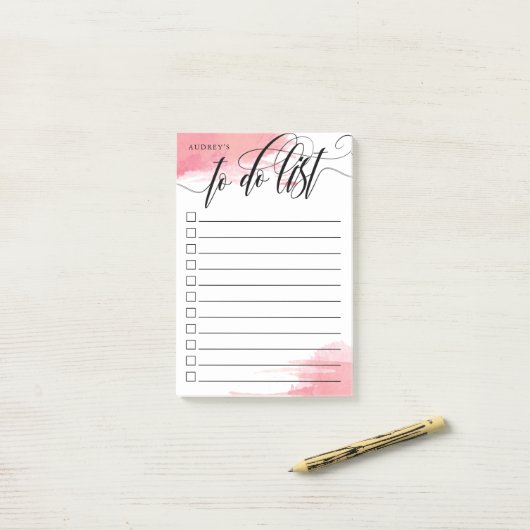 Zwemige kalligrafie - Roze - checkbox om lijst te  Post-it® Notes (Op bureau)