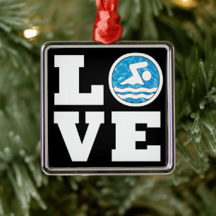 Zwemliefde Zwemmen Diving Coach Zwemmer Kerstmis Metalen Ornament