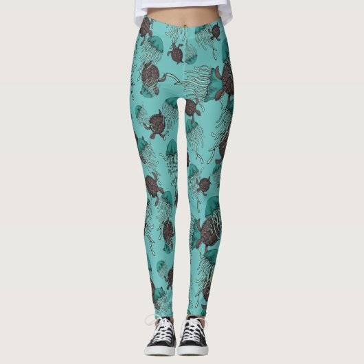 Zwemmelkwallen en Zee schildpadden Leggings (Voorkant)