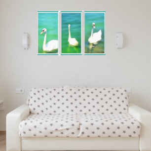Zwemmen bij het Balatonmeer - triptych Canvas Afdruk