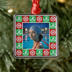 Zwemmen Duiken Zwemmer Custom Foto Kerstmis Metalen Ornament