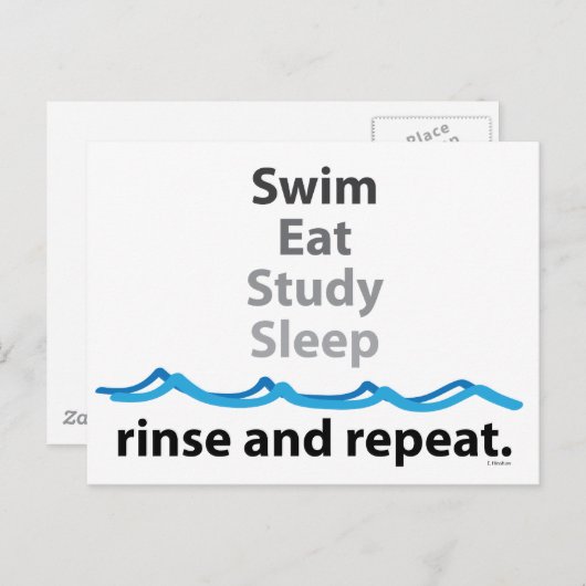 Zwemmen, eten, studeren, slapen ... spoelen en her briefkaart (Voorkant / Achterkant)
