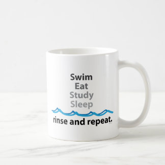 Zwemmen, eten, studeren, slapen ... spoelen en her koffiemok