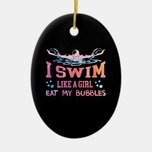 Zwemmen - ik zwom als een meisje keramisch ornament
