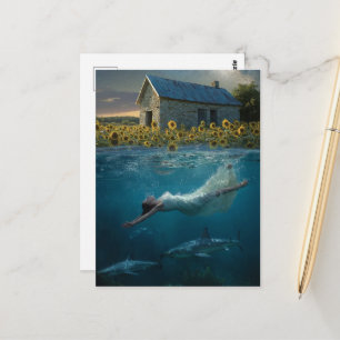 Zwemmen met haaien op de Prairie Surrealistische K Briefkaart
