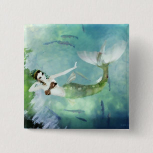 Zwemmen met Zalm Knop Vierkante Button 5,1 Cm