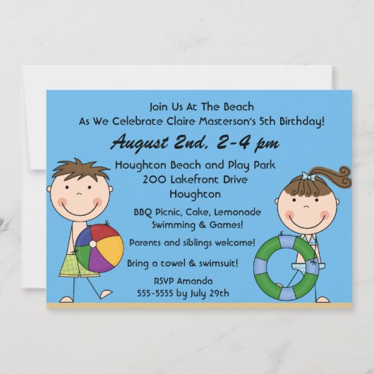 Zwemmen op het strand Verjaardagsuitnodiging Kaart (Achterkant)
