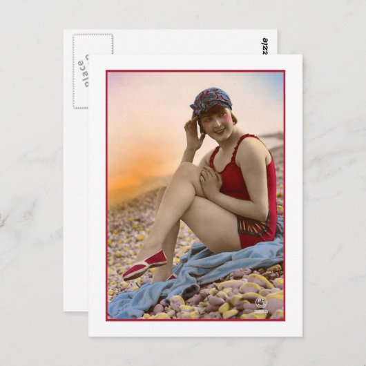 Zwemmen Schoonheid in rood badpak Briefkaart (Voorkant / Achterkant)