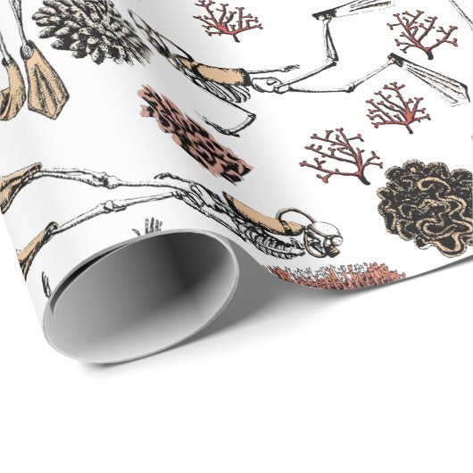 Zwemmen Scuba Diver Skeletten en Koraal Cadeaupapier (Rol Hoek)