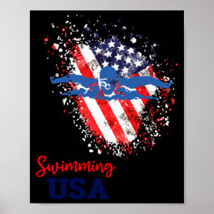 Zwemmen Steun Team Vlag Usa Zwembad Zwemmer Poster