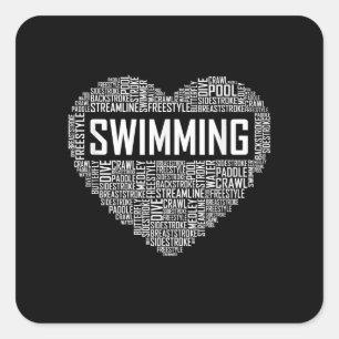 Zwemmen van het hart van de coachwimmer Gift Swim Vierkante Sticker