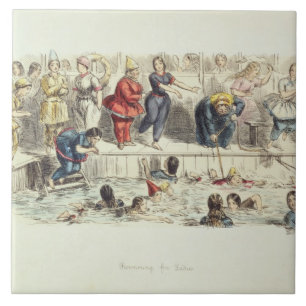 Zwemmen voor dames, 1844 (litho) tegeltje