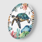 Zwemmen Zee Schildpad Abstracte Waterverf Grote Klok (Hoek)