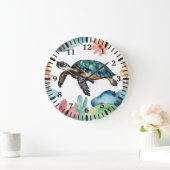 Zwemmen Zee Schildpad Abstracte Waterverf Grote Klok (Huis)