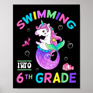 Zwemmend naar eenhoorn zeemeermin zesde klas terug poster