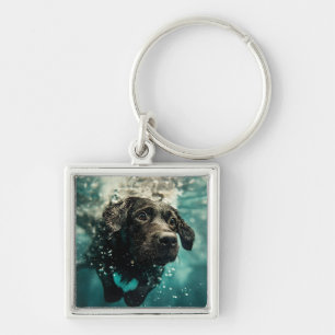 Zwemmende Labrador Puppy Onderwater Ontwerp Sleutelhanger