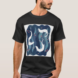 Zwemmende otters op marineblauw t-shirt