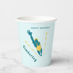 Zwemmer Birthday Party Swimming Name Sports Water Papieren Bekers