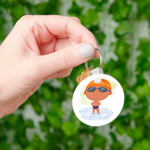 Zwemmer Boy in Goggles en Zwemmen Pet Sleutelhanger