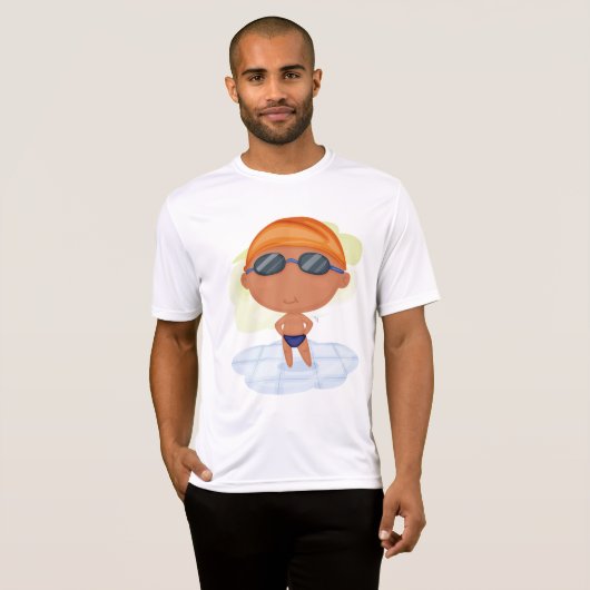 Zwemmer Boy in Goggles en Zwemmen Pet T-shirt (Voorkant volledig)
