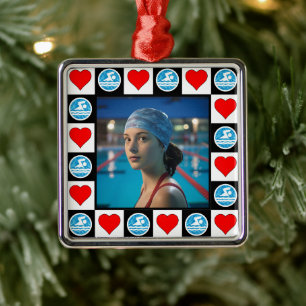 Zwemmer Custom Foto Zwemmen Duiken Kerstmis Metalen Ornament