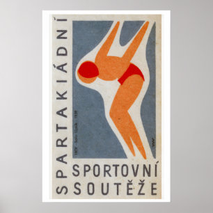 Zwemmer Duik Luciferdoosje Print - Vintage Tsjechi