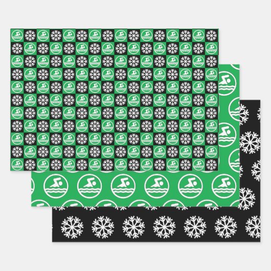 Zwemmer en Snowflake Zwemmen en Duwen Kerstmis Inpakpapier Vel (Set)