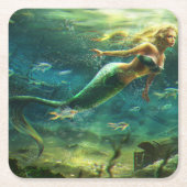 zwemmermaïde vierkante kartonnen onderzetter (Voorkant)