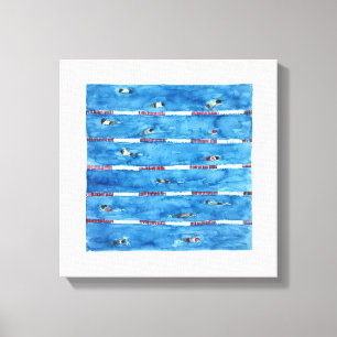 Zwemmers tijdens warming ups in waterverf canvas afdruk