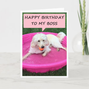 ZWEMMING PUP LOVES WERKEN VOOR BOSS=BIRTHDAY KAART