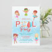 Zwempoolpartij Kinderen Aanwezige uitnodiging (Staand voorkant)